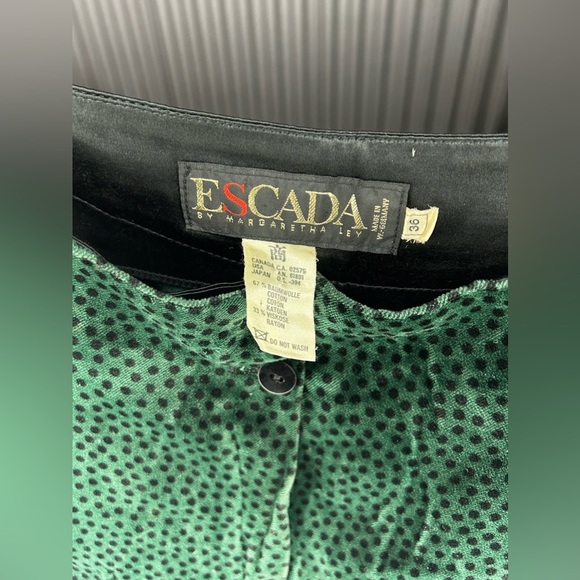Women’s Vintage Escada Green Polka Dot Velour Cotton Nylon Silk Pants Size 36 - Picture 3 of 3
